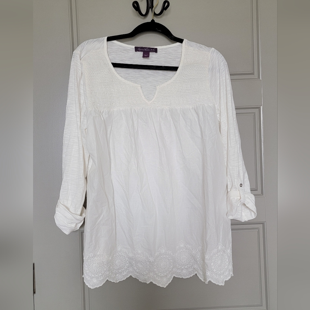 Gloria Vanderbilt White Embroidered Scoop Neck Tunic